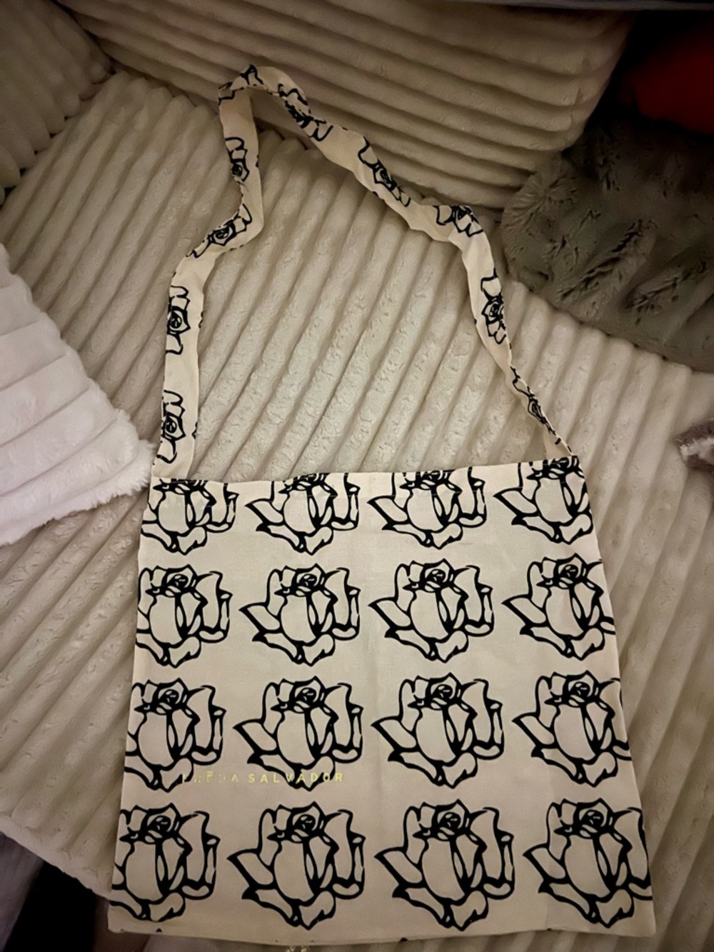 Today Sale!  Canvas Crossbody Bag with Black Rose Print - Women's Crossbody—NWOT